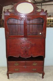 Antique Secretary Curio Display Cabinet