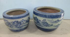 Two Blue and White Porcelain Planters