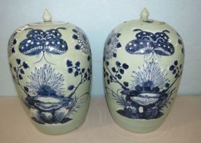 Pair of Blue and White Asian Style Ceramic Ginger Jars
