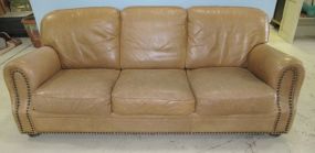 Beige Leather Three Cushion Sofa