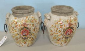 Pair of Pottery Painted European Style Urns