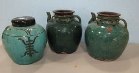 Three Asian Style Glazed Pottery Jugs and Jar