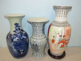 Two Blue and White Pottery Vases and Chinese Hand Painted Modern Vase