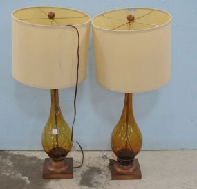 Pair of Modern Amber Color Glass Table Lamps