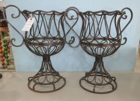 Pair of Rustic Metal Planter Urns