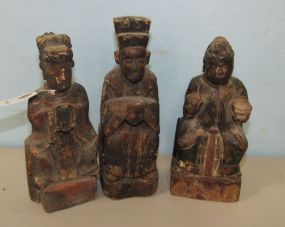 Three Hand Carved Asian Men Bookends