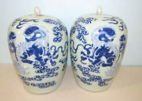 Blue and White Foo Dog Ginger Jars