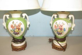 Pair of Hand Painted Floral Vases