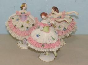 Three Porcelain Dresden Style Dancer Figurines