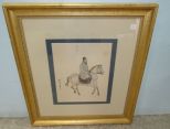 Asian Style Wood Block Print of Horseman