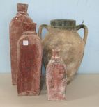Four Modern Rustic Style Pottery Vases and Jar