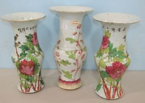 Three Vintage Asian Style Hand Painted Vases