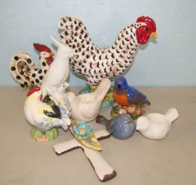 Group of Ceramic Birds and Roosters