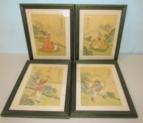 Four Asian Style Wood Block Prints