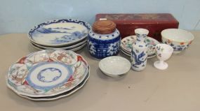 Imari Plates, Blue and White Pottery and Hand Painted Trinket Box