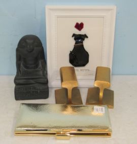 Handbag, Egyptian Statue, Rail road Tie Bookends, Black lab Art