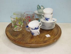 Lazy Susan, Fish Glasses, Demitasse Cups and Saucers, Bird Candle Holder