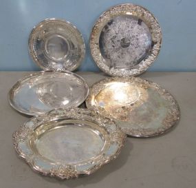 Five Silver Plate Ornate Serving Trays