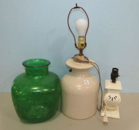 Two Lamps and Glass Vase
