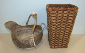 Woven Waste Basket and Brass Coat Bucket