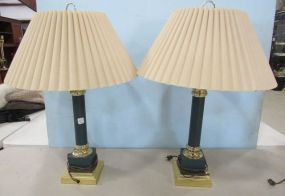 Pair of Modern Black Metal and Brass Tone Table Lamps