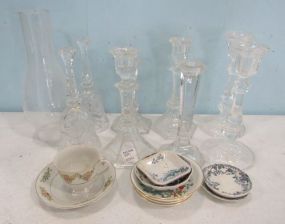 Glass Candle Holders, Bells, Hurricane Shade, Cups and Saucers
