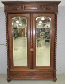 19th Century County French Carved Walnut Double Door Armoire