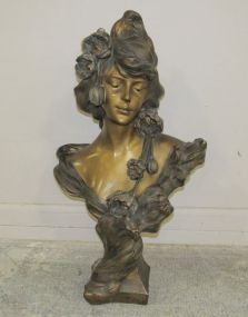 Lady Plaster Painted Bust Signed