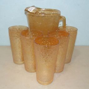 Vintage Carnival Glass Pitcher and Tumblers
