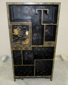 Vintage Black Lacquer Oriental Display Cabinet