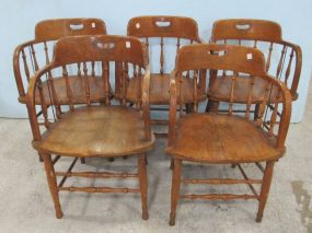 Five Oak Bent Wood Barrel Chairs