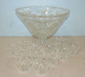 Pressed Glass Punch Bowl and Cups