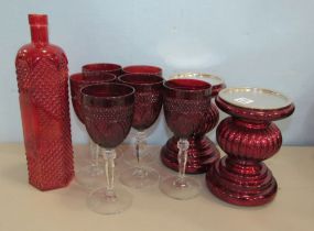 Ruby Red Stemware, Jar, and Candle holders
