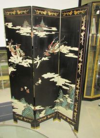Black Lacquer Asian Style Three Panel Screen