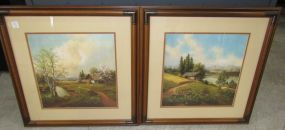 Pair of Framed Landscape Cabin Prints