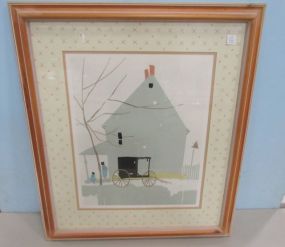 Academy Arts Lithograph of House and Wagon