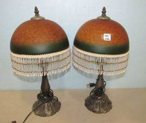 Pair of Modern Glass Dome Shade Table Lamps