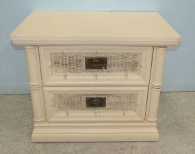 Rattan and Wood Two Drawer Nightstand