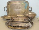 Group of Silverplate Serving Trays and Dish