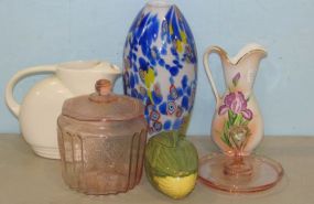 Group of Art Glass, Pottery, and Depression Grass