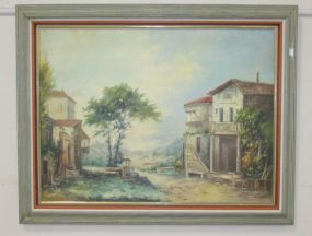 Painting of Town and Landscape Scene by Doro