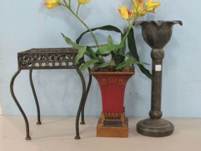 Decorative Metal Stand, Metal Leaf Candle Holder, Red Metal Urn Planter