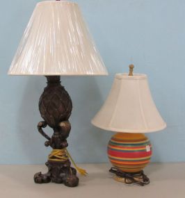 Large Resin Ornate Urn Lamp and Colorful Pottery Lamp
