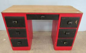 Vintage Red Kneehole Desk