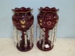 Pair of Bohemian Gilt Enameld Ruby Lusters