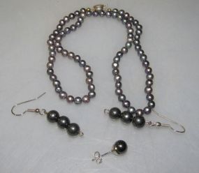Monira Black Pearl Necklace and Pair of Earrings