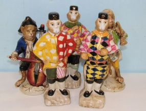 Five Hand Painted Ceramic Monkey Statues