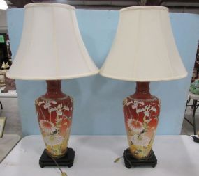 Pair of Hand Painted Oriental Vase Lamps