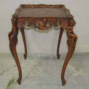 French Style Carved Figural Lamp Table