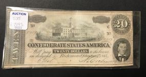 1864 $20 Twenty Dollar CSA Confederate States of America Note